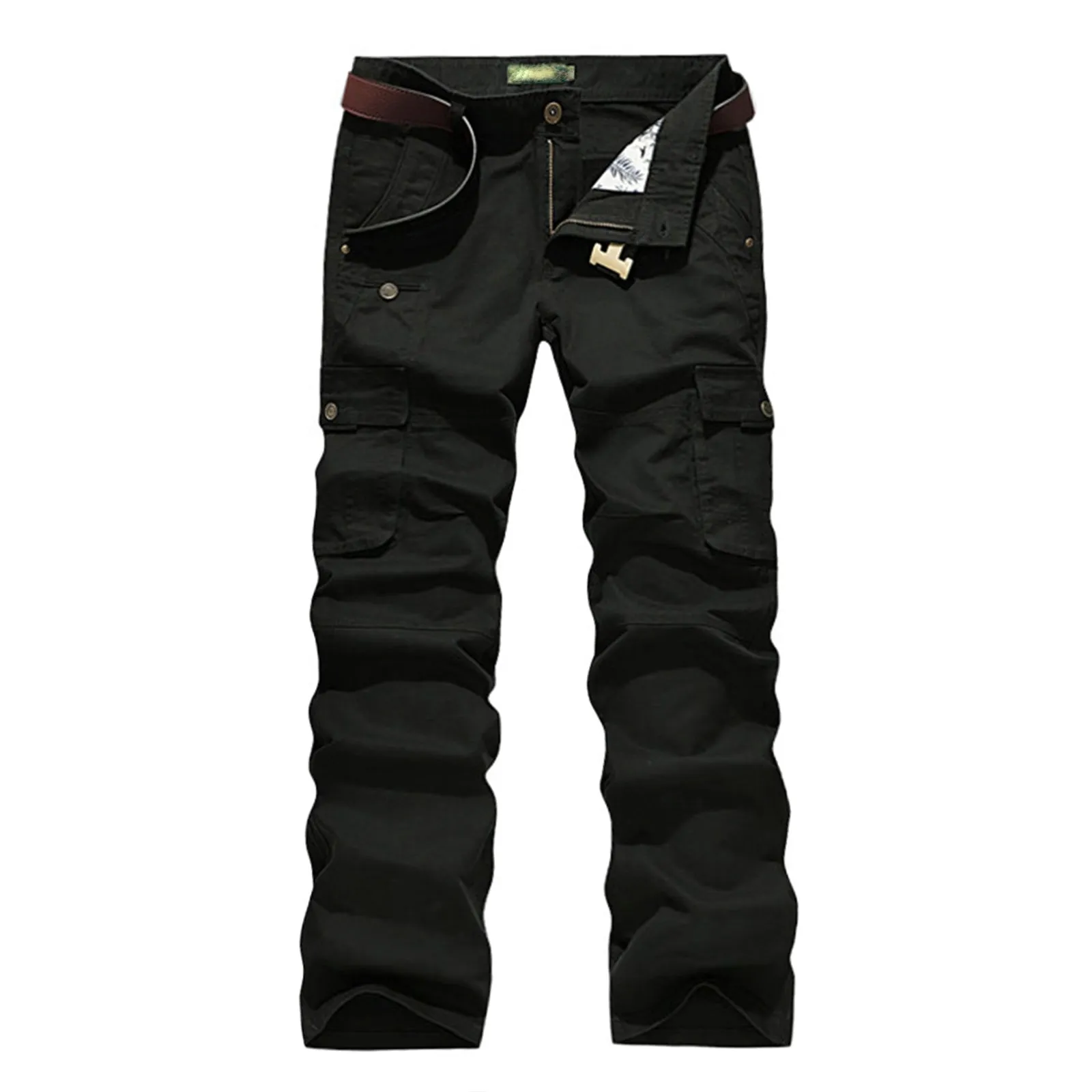 100% COTTON CASUAL DRAWSTRING MULTI-POCKETS CARGO PANTS