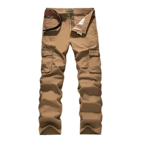 100% COTTON CASUAL DRAWSTRING MULTI-POCKETS CARGO PANTS