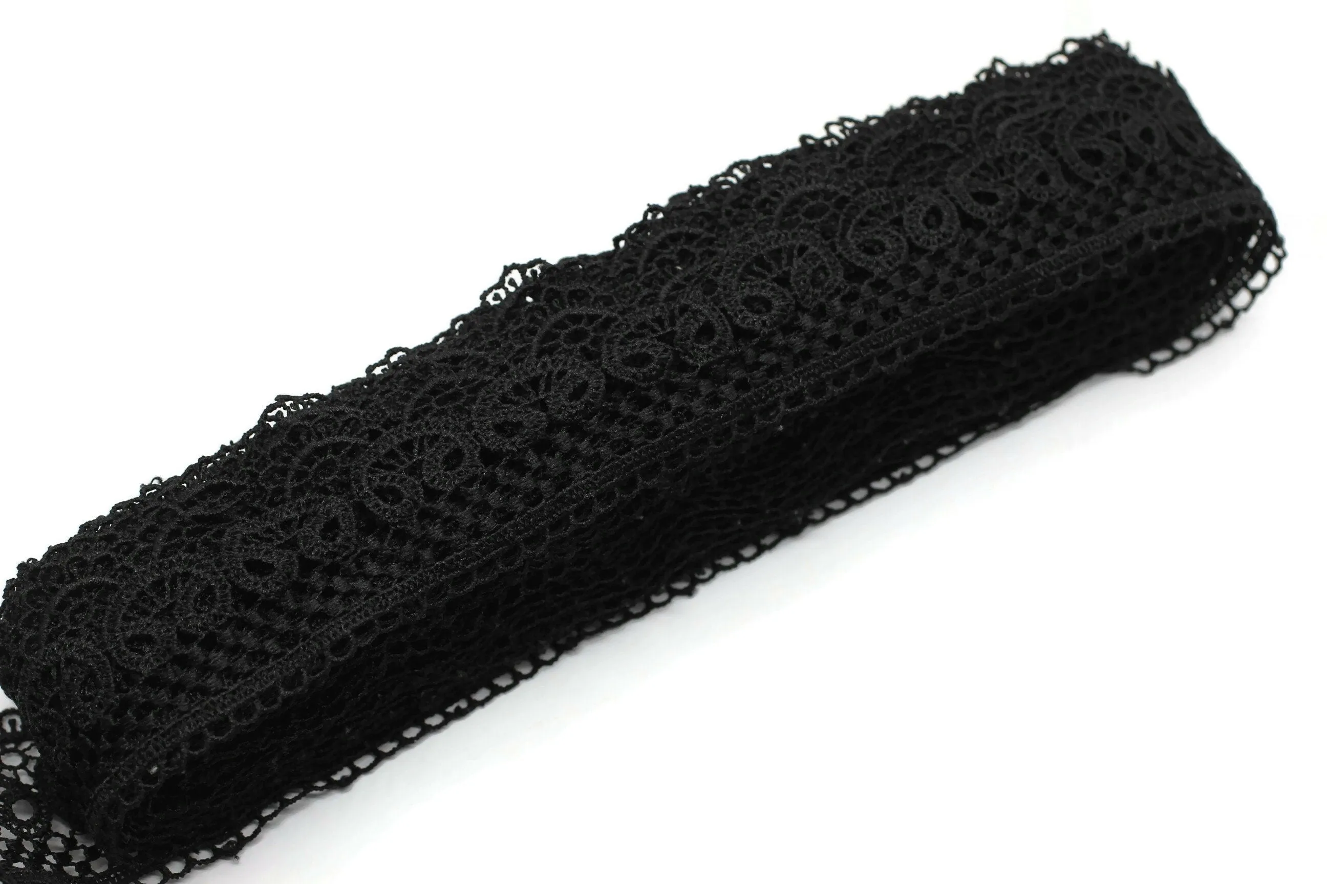 19.6 Yards Black Bridal Guipure Lace Trim | 2.1 Inches Wide Lace Trim | Geometric Bridal Lace | French Guipure | Guipure Lace Fabric TRM53