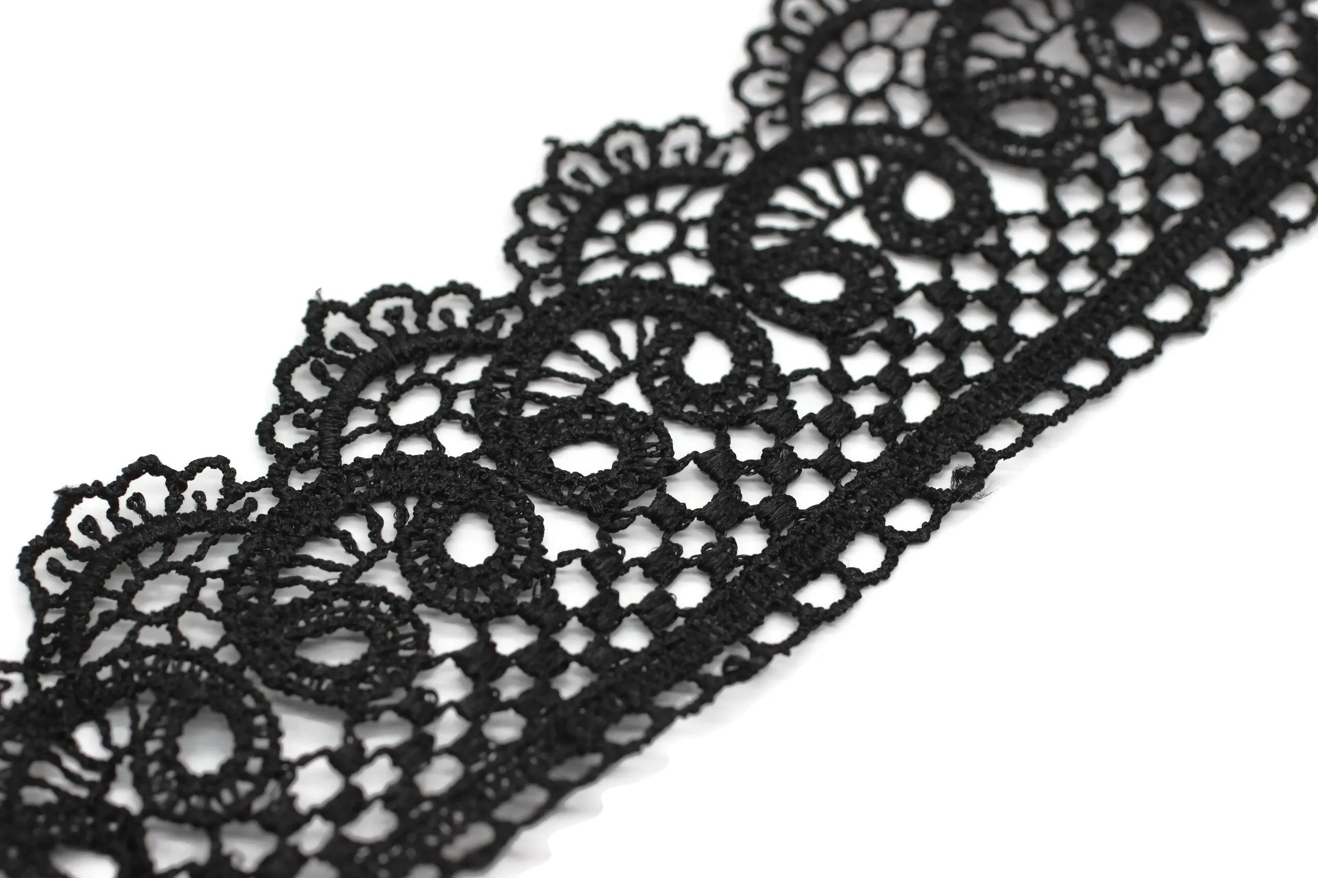 19.6 Yards Black Bridal Guipure Lace Trim | 2.1 Inches Wide Lace Trim | Geometric Bridal Lace | French Guipure | Guipure Lace Fabric TRM53