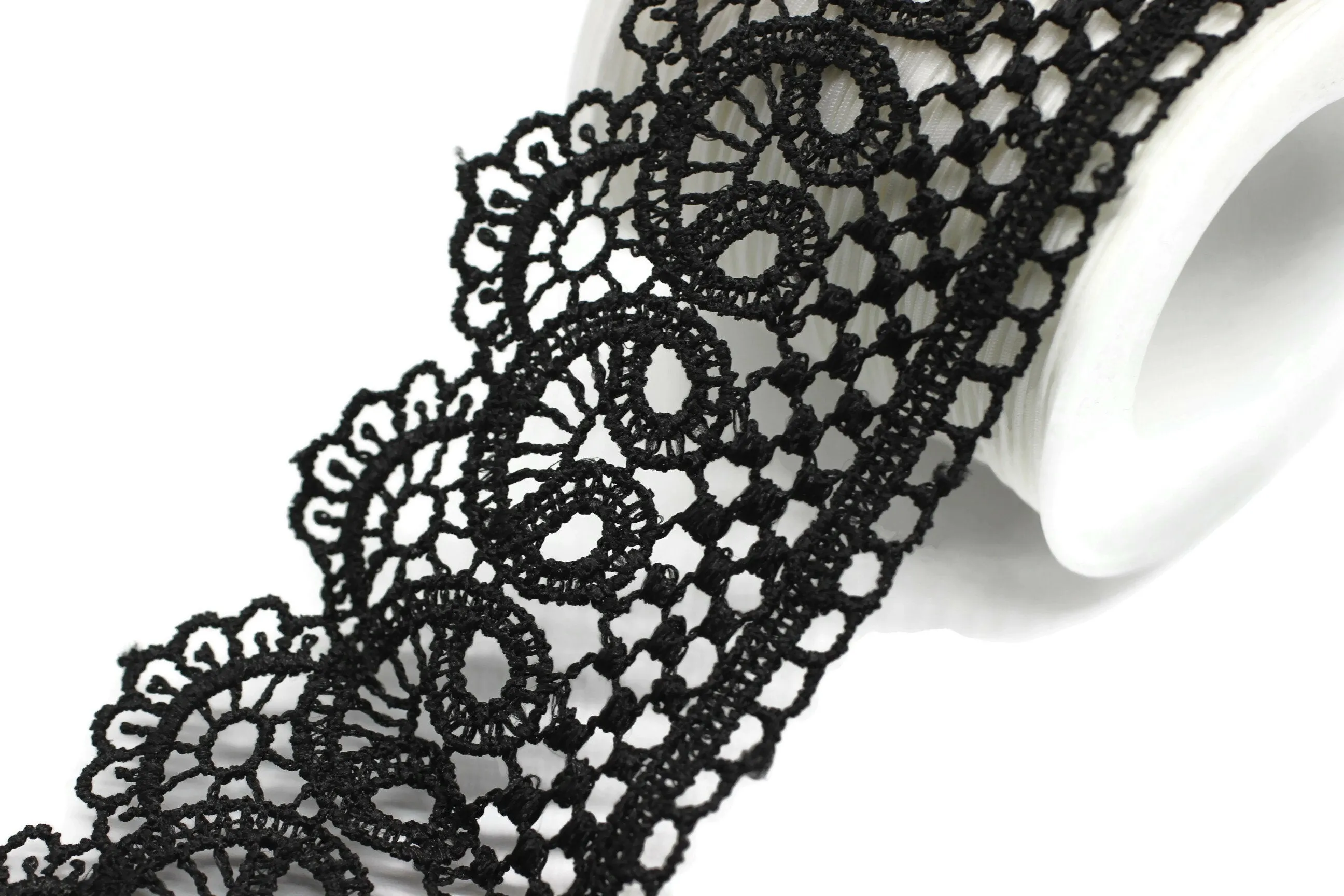 19.6 Yards Black Bridal Guipure Lace Trim | 2.1 Inches Wide Lace Trim | Geometric Bridal Lace | French Guipure | Guipure Lace Fabric TRM53