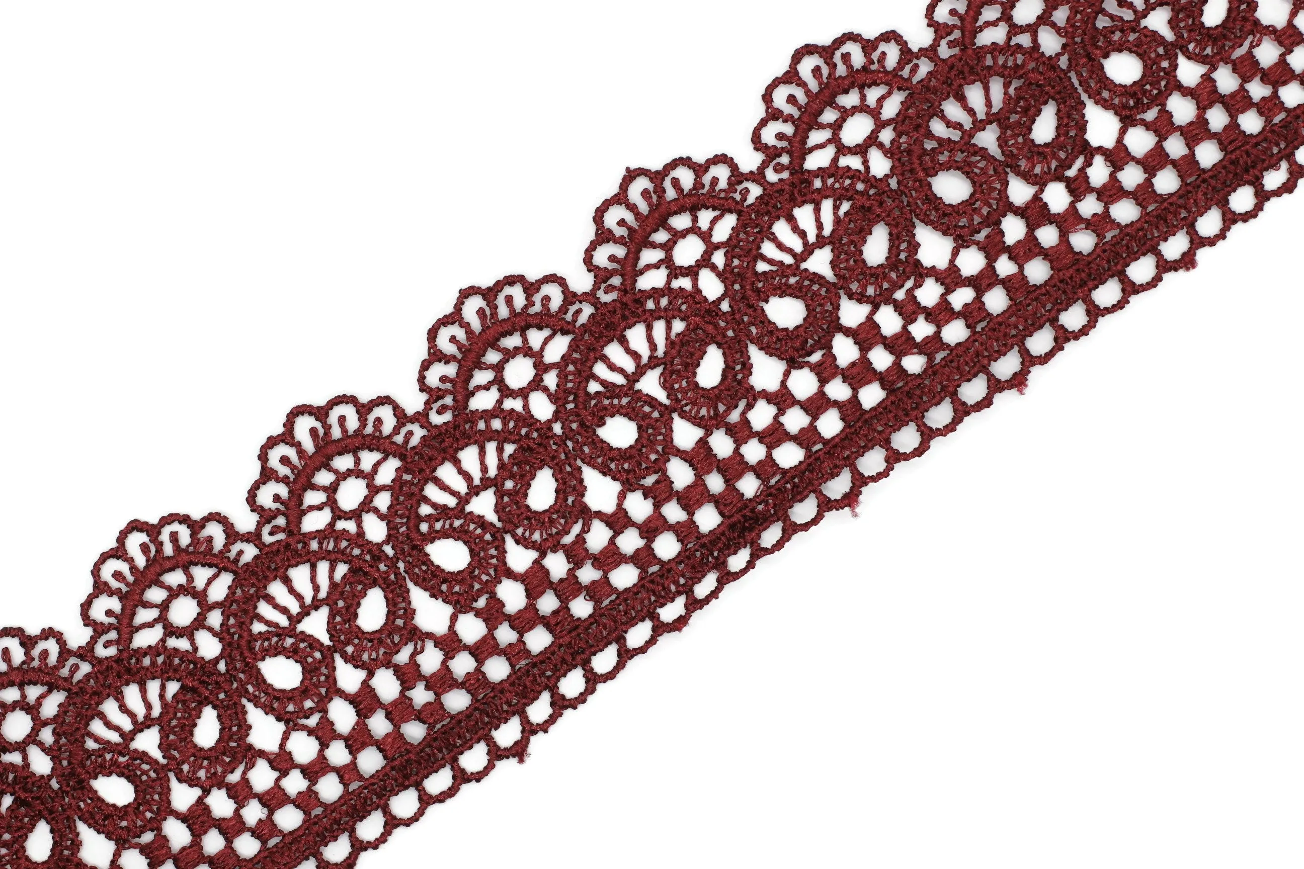 19.6 Yards Claret Red Bridal Guipure Lace Trim | 2.1 Inches Wide Lace Trim | Geometric Bridal Lace | French Guipure | Lace Fabric TRM53