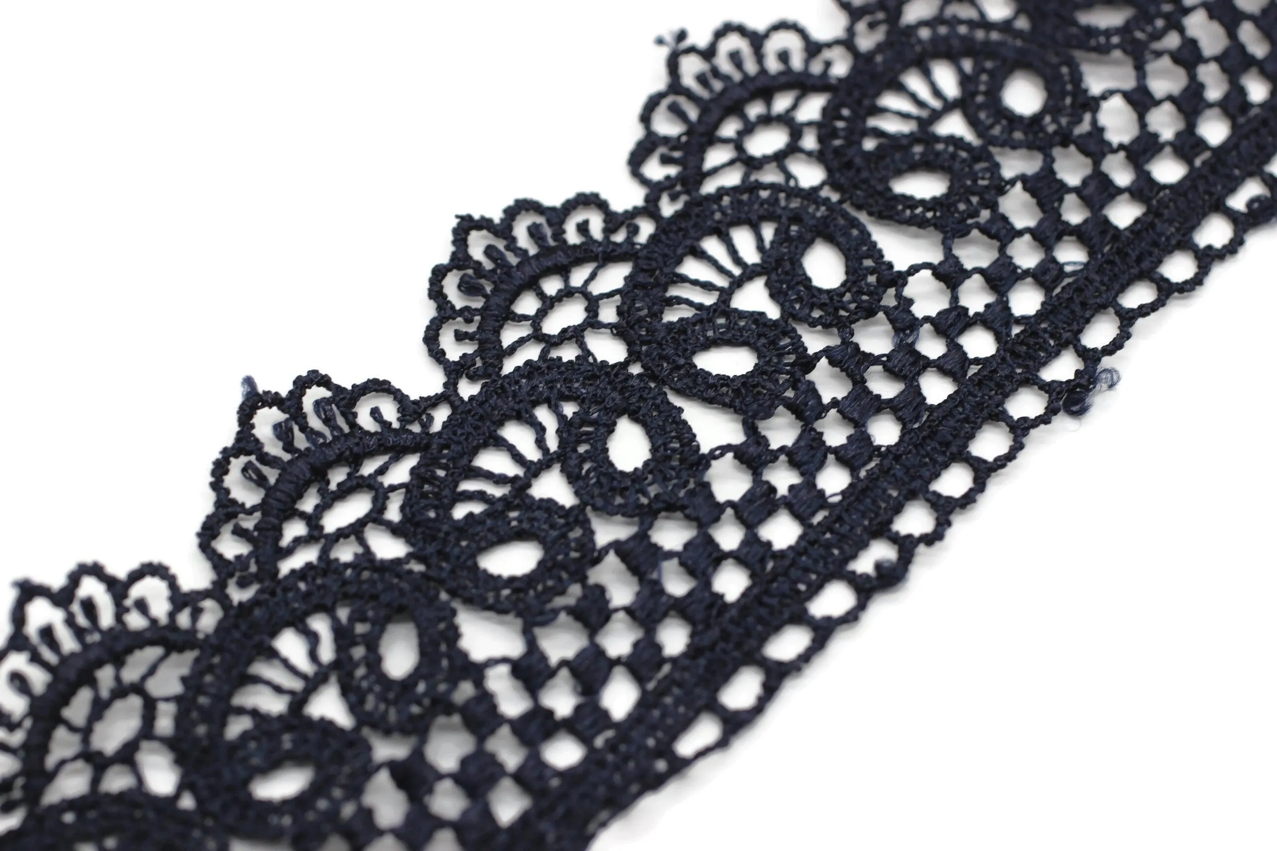 19.6 Yards Dark Blue Bridal Guipure Lace Trim | 2.1 Inches Wide Lace Trim | Geometric Bridal Lace | French Guipure | Lace Fabric TRM53