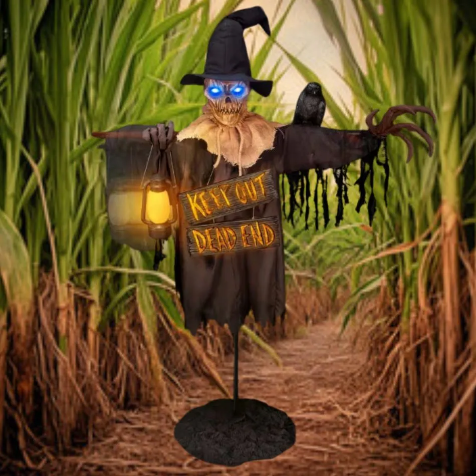 78-Inch Animated Scarecrow with Lantern and Sign