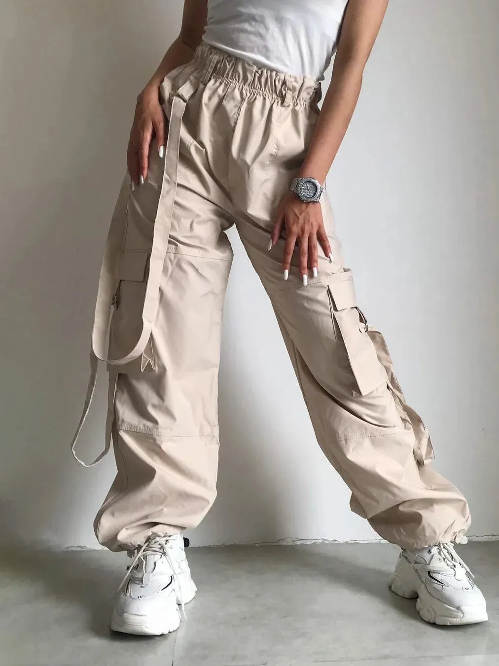 Advbridge -  High Waist Cargo Pants Women Pocket Loose Pink Fashion Baggy Sweatwear Female Autumn Winter Casual Sweatpants Woman