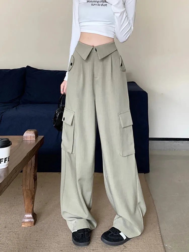 Advbridge -  Hot Girl American Cargo Straight Leg Casual Pants for Women's Autumn and Winter High Waisted Wide Leg Mop Pants Female Clothes