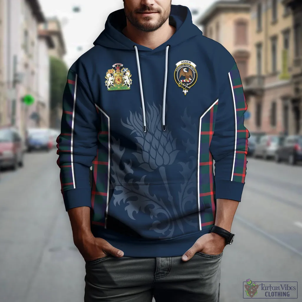 Agnew Tartan Hoodie with Family Crest and Scottish Thistle Vibes Sport Style