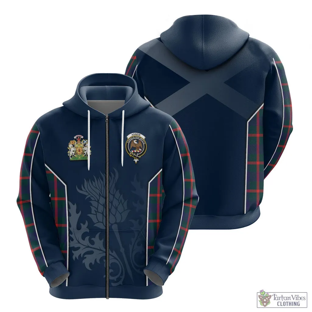 Agnew Tartan Hoodie with Family Crest and Scottish Thistle Vibes Sport Style