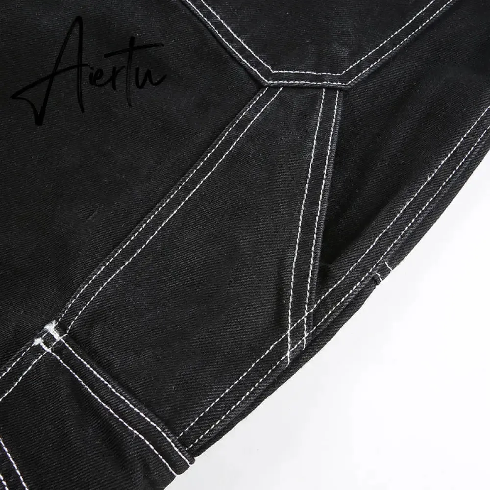 Aiertu  Weekeep Pockets Patchwork Baggy Jeans Fashion Streetwear 100% Cotton Women Denim Trouser Loose Cargo Pants Korean Jeans Harajuku