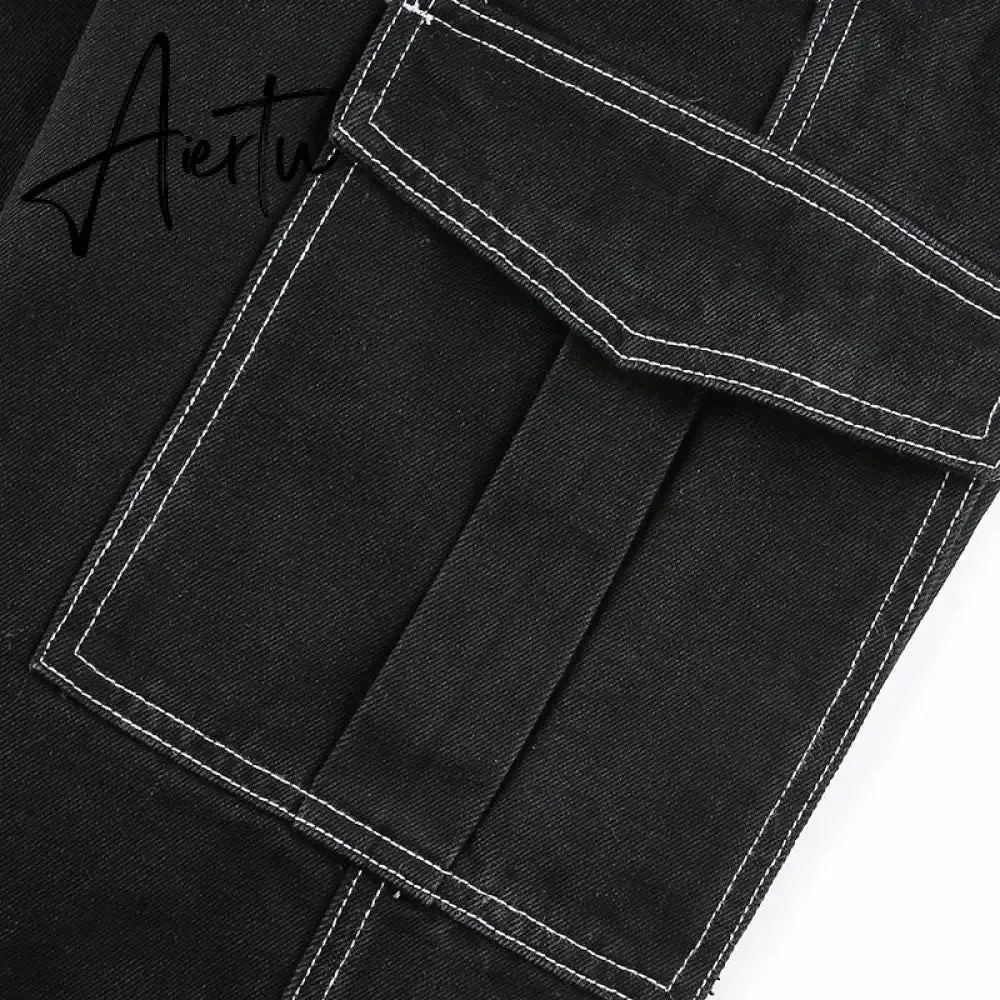 Aiertu  Weekeep Pockets Patchwork Baggy Jeans Fashion Streetwear 100% Cotton Women Denim Trouser Loose Cargo Pants Korean Jeans Harajuku