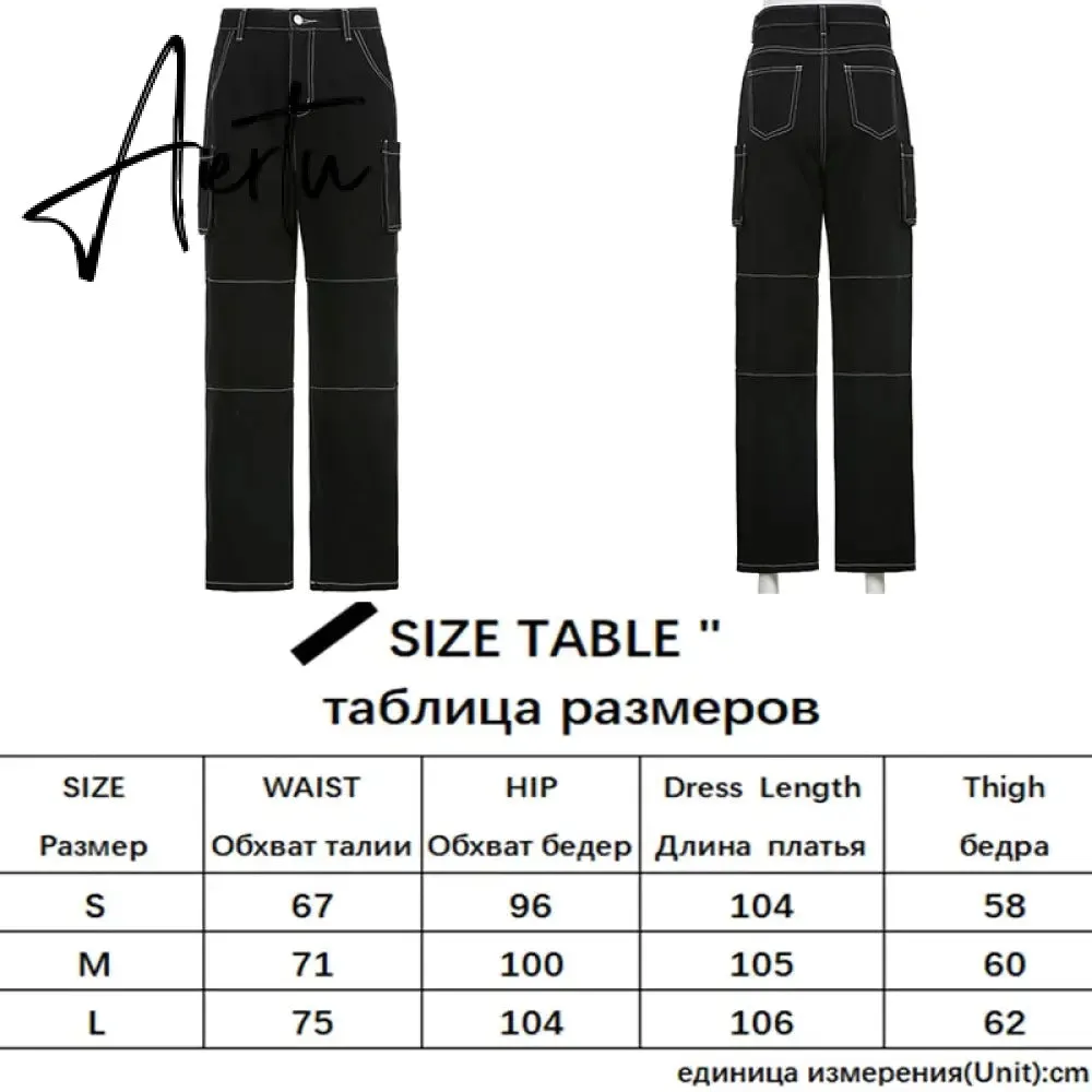 Aiertu  Weekeep Pockets Patchwork Baggy Jeans Fashion Streetwear 100% Cotton Women Denim Trouser Loose Cargo Pants Korean Jeans Harajuku