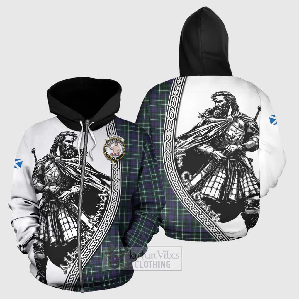 Allardice Tartan Clan Crest Hoodie with Highlander Warrior Celtic Style