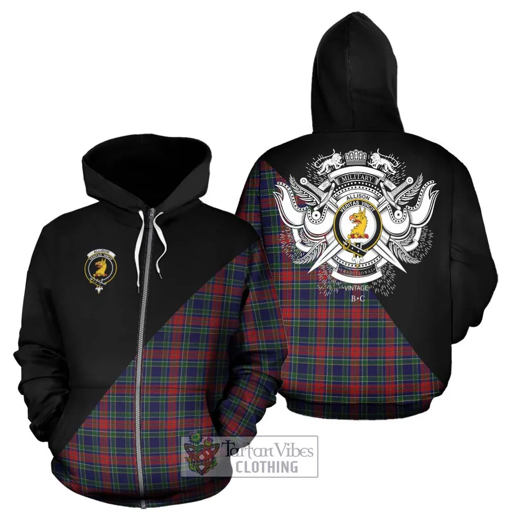 Allison Red Tartan Hoodie with Family Crest and Military Logo Style