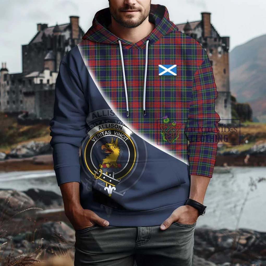 Allison Red Tartan Hoodie with Personalised National Flag and Family Crest Half Style