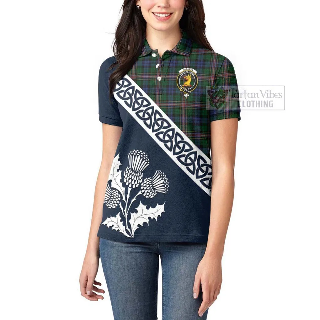 Allison Tartan Women's Polo Shirt Featuring Thistle and Scotland Map