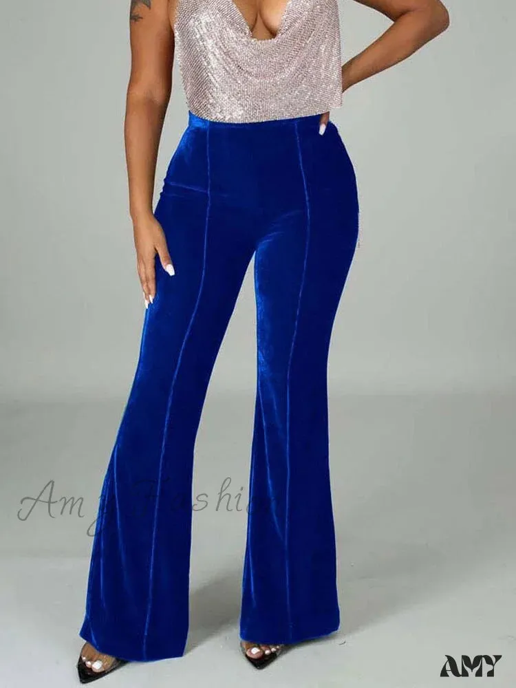 Amy Fashion - Velvet Velour Flared Bell Bottoms High Waist Pants