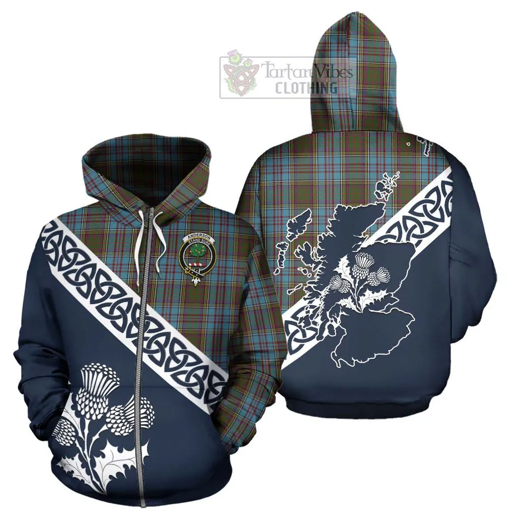 Anderson Tartan Hoodie Featuring Thistle and Scotland Map