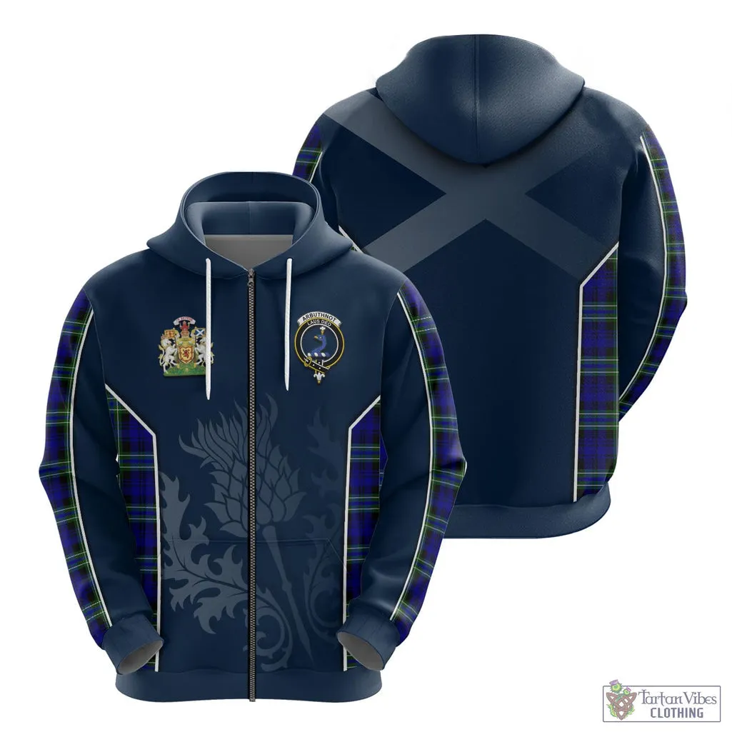 Arbuthnot Modern Tartan Hoodie with Family Crest and Scottish Thistle Vibes Sport Style