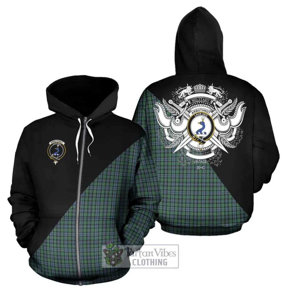 Arbuthnot Tartan Hoodie with Family Crest and Military Logo Style