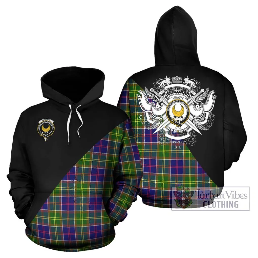 Arnott Tartan Hoodie with Family Crest and Military Logo Style