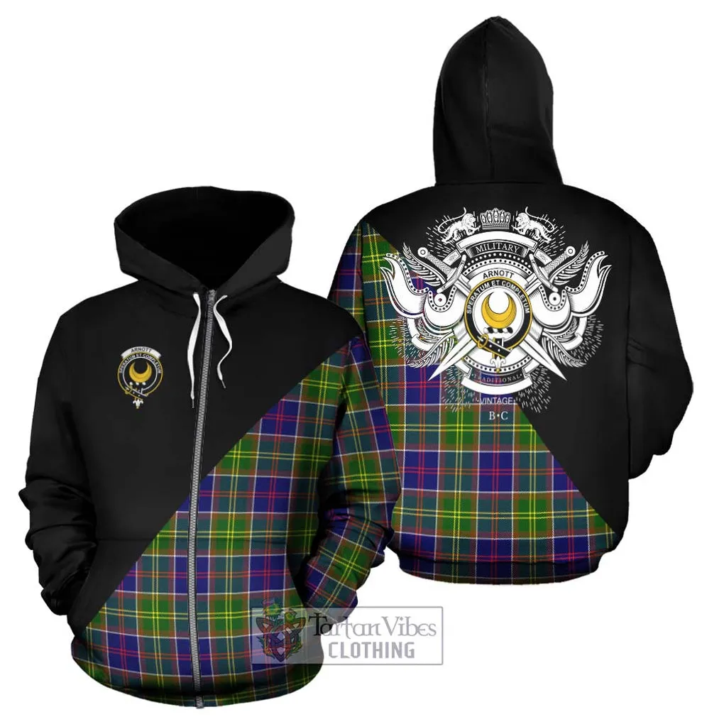 Arnott Tartan Hoodie with Family Crest and Military Logo Style