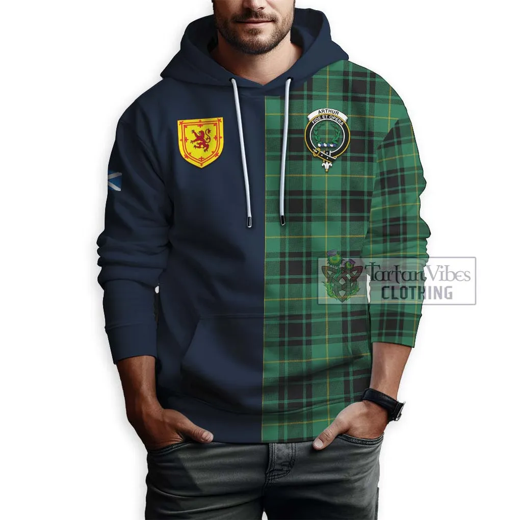 Arthur Ancient Tartan Hoodie Alba with Scottish Lion Royal Arm Half Style