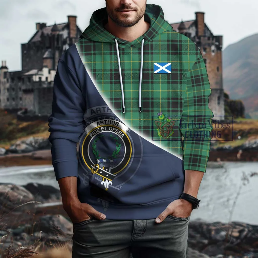 Arthur Ancient Tartan Hoodie with Personalised National Flag and Family Crest Half Style