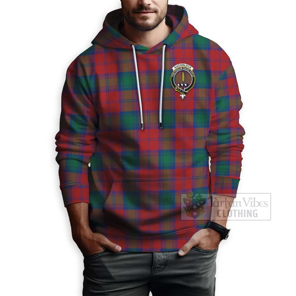 Auchinleck (Affleck) Tartan Hoodie with Family Crest and Bearded Skull Holding Bottles of Whiskey