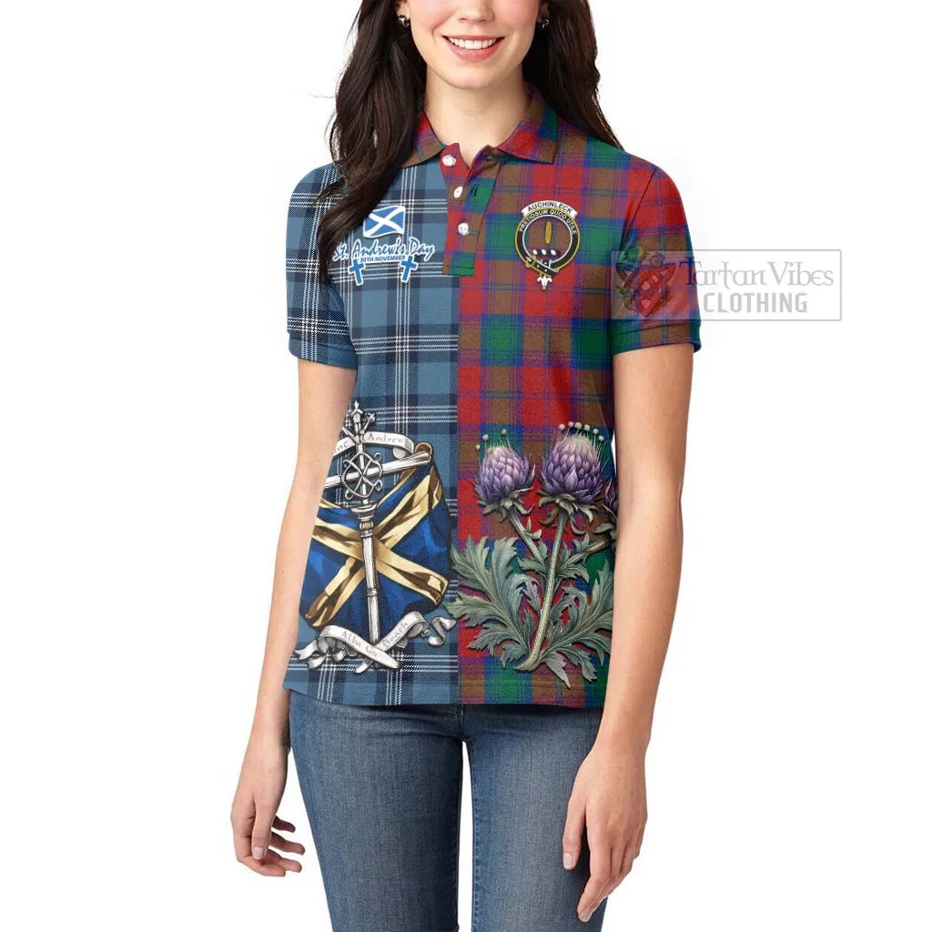 Auchinleck (Affleck) Tartan Women's Polo Shirt Happy St. Andrew's Day Half Tartan Style