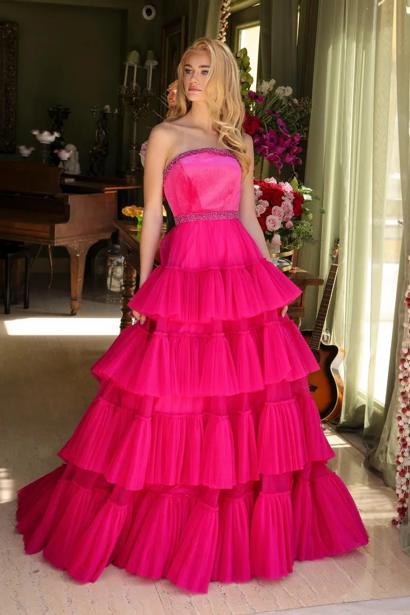 Ava Presley Strapless Tiered Tulle Prom Dress 29529