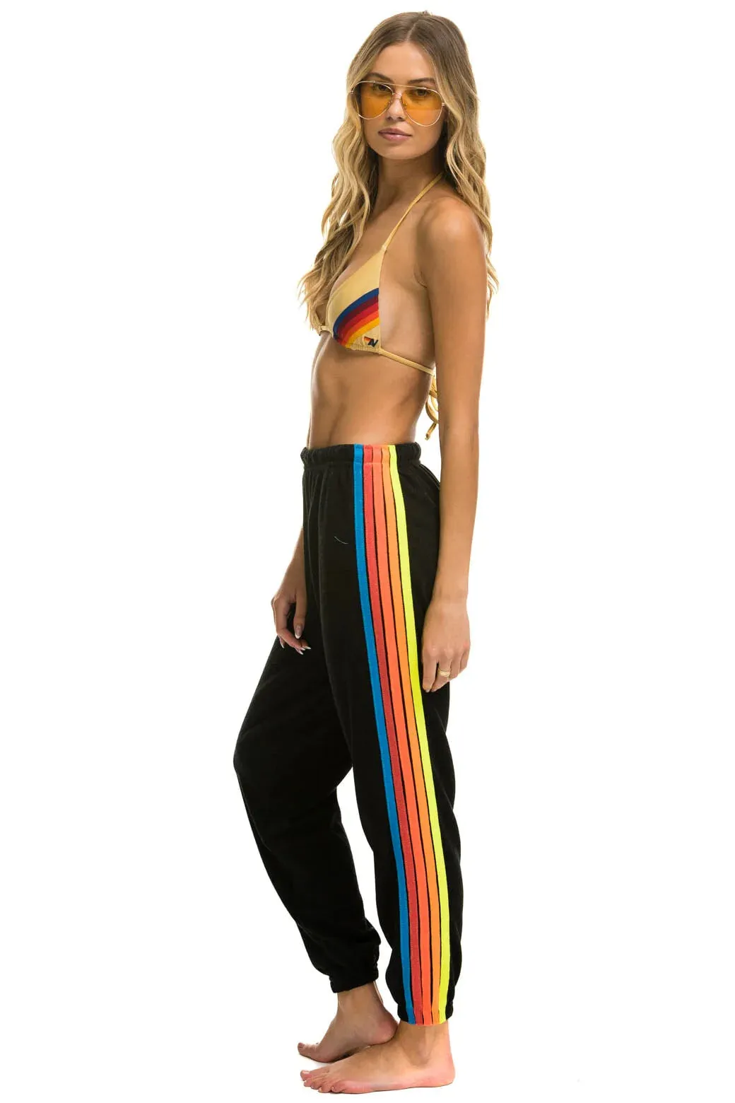 Aviator Nation 5 Stripe Women's Sweatpant Black/Neon Rainbow