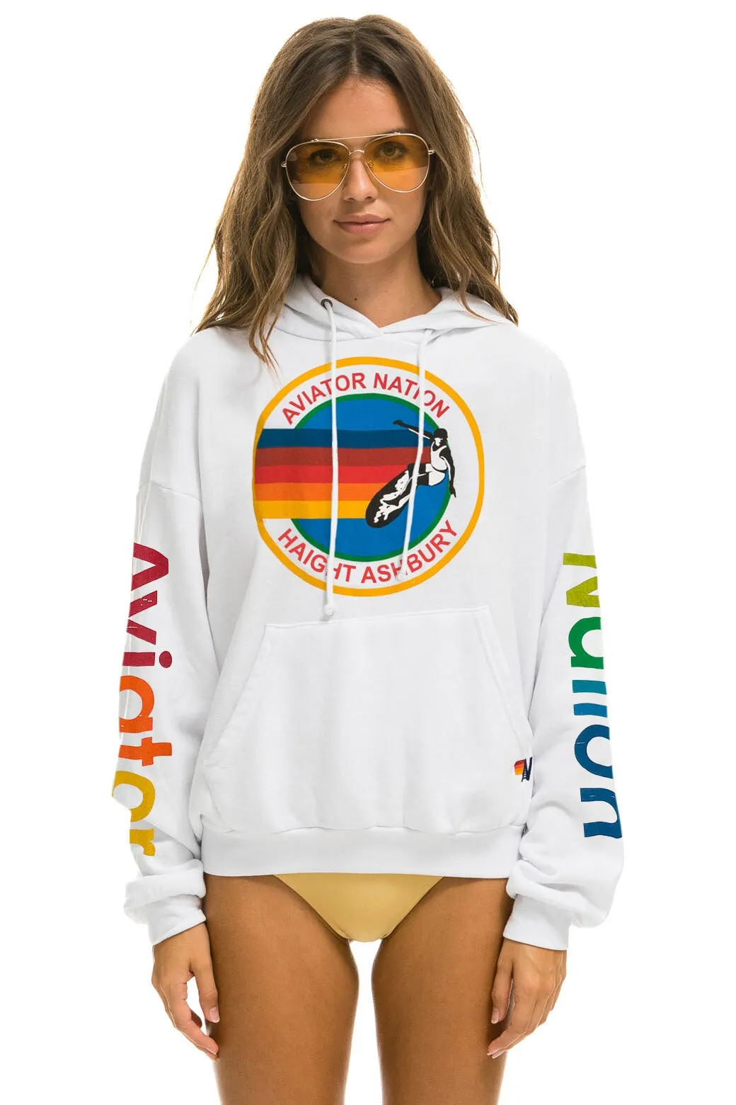 AVIATOR NATION HAIGHT ASHBURY RELAXED PULLOVER HOODIE - WHITE