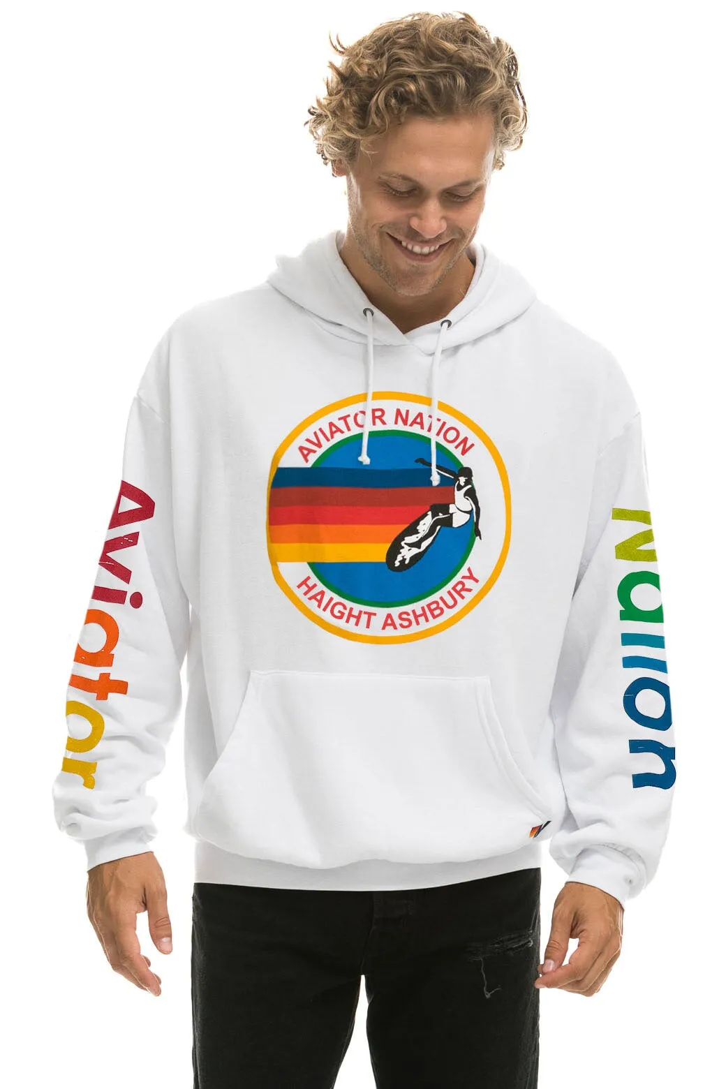 AVIATOR NATION HAIGHT ASHBURY RELAXED PULLOVER HOODIE - WHITE