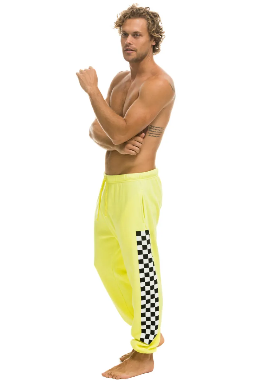 Aviator Nation MENS  CHECK LEG SWEATPANTS - NEON YELLOW