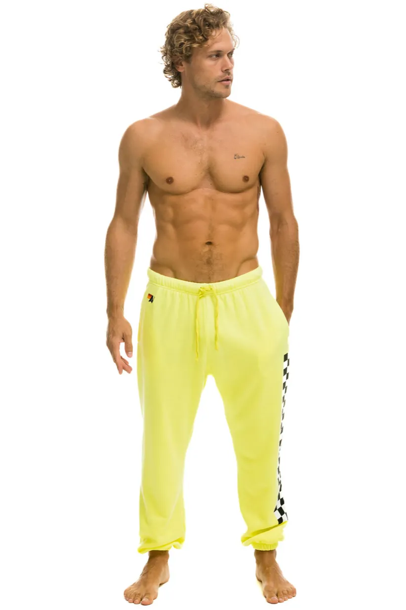 Aviator Nation MENS  CHECK LEG SWEATPANTS - NEON YELLOW