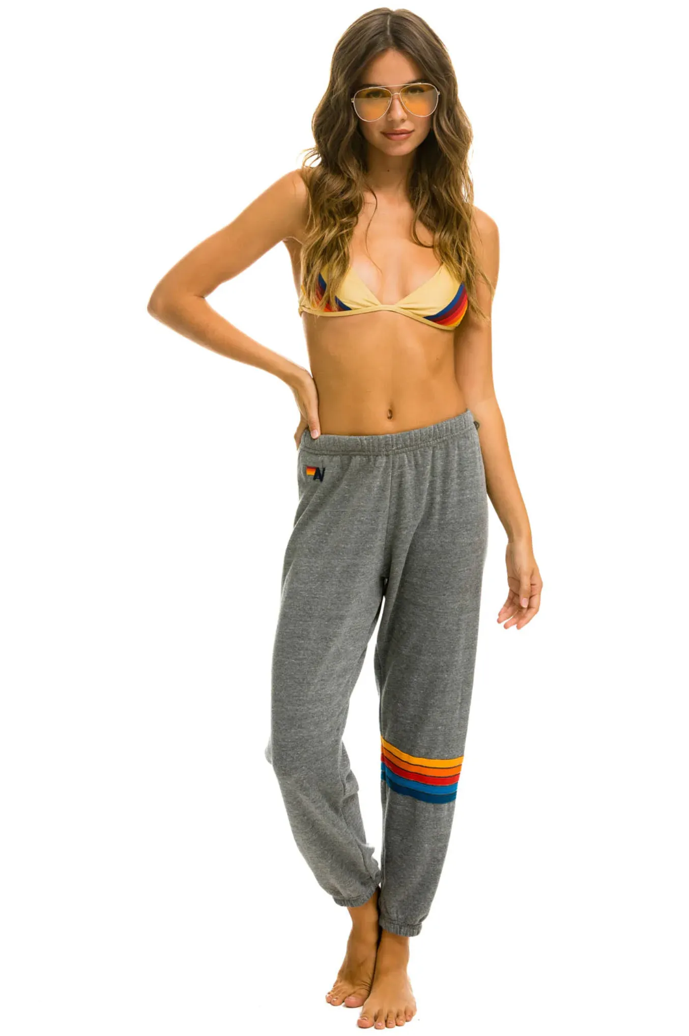 Aviator Nation RAINBOW STITCH WOMENS SWEATPANTS - HEATHER GREY 2