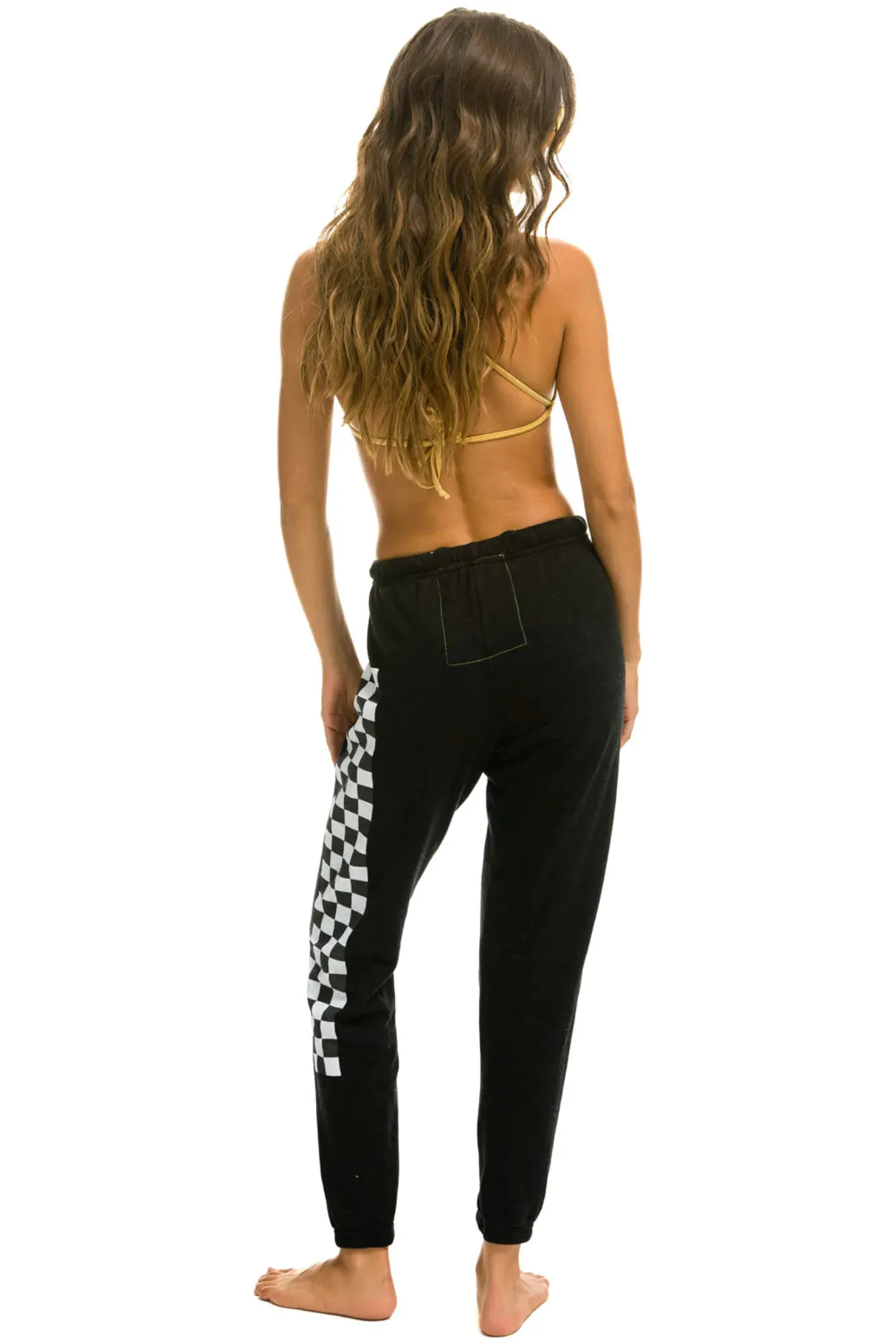 AVIATOR NATION WOMEN'S CHECK LEG SWEATPANTS - BLACK