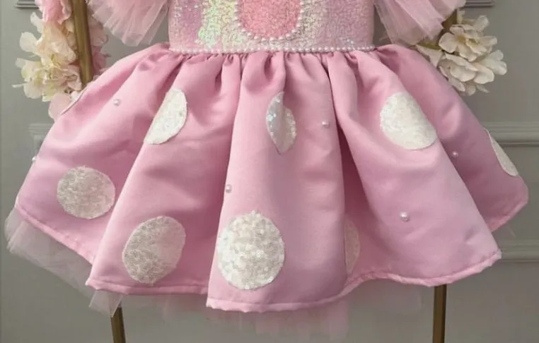 Baby Birthday Dress Girls Bow Pearl Sweet Puff Dress