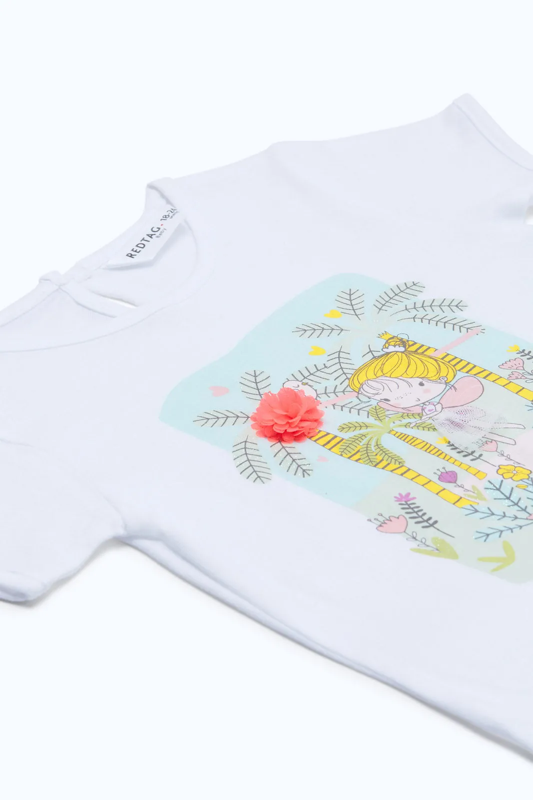 Baby Girls White Placement Print T-Shirt