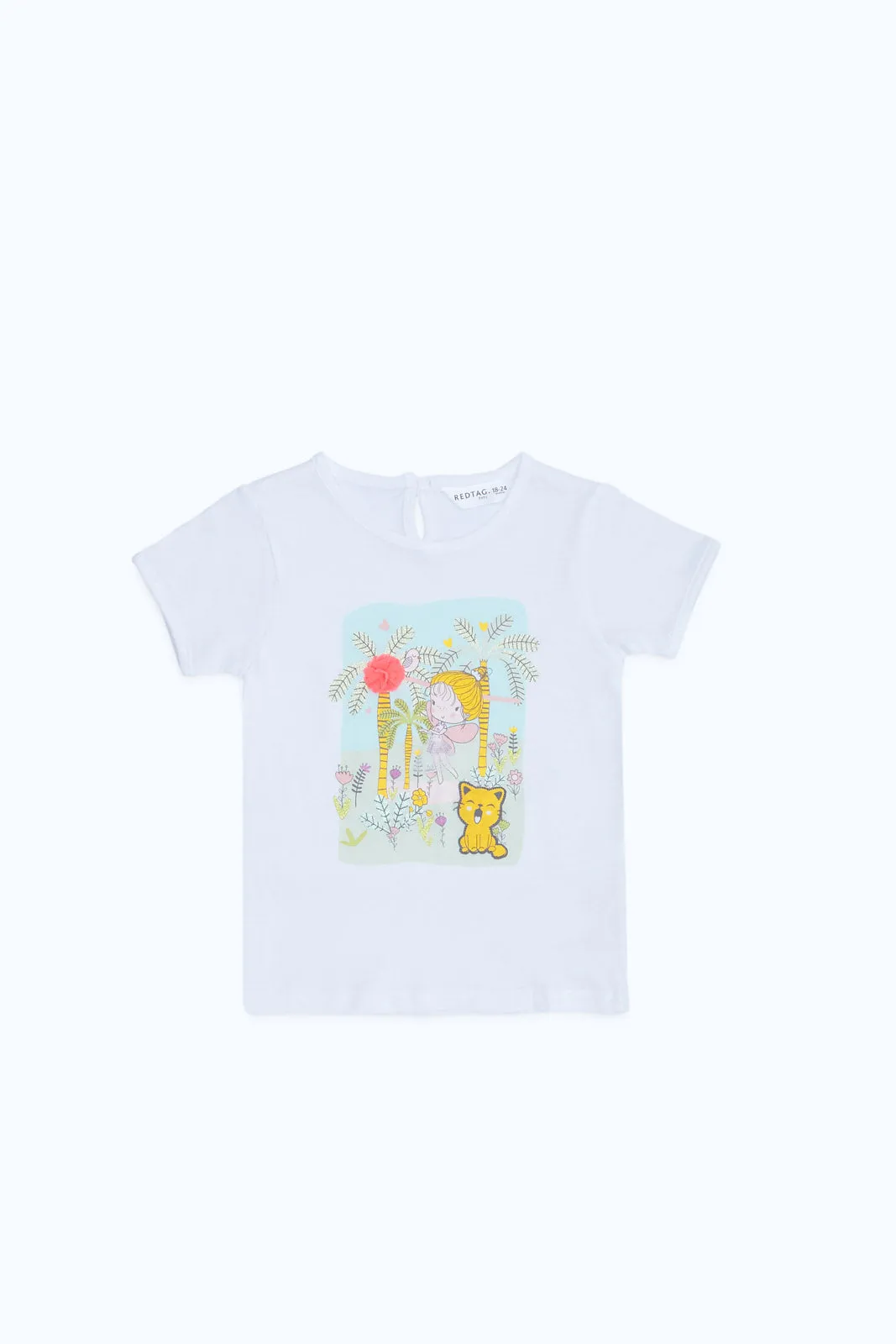 Baby Girls White Placement Print T-Shirt