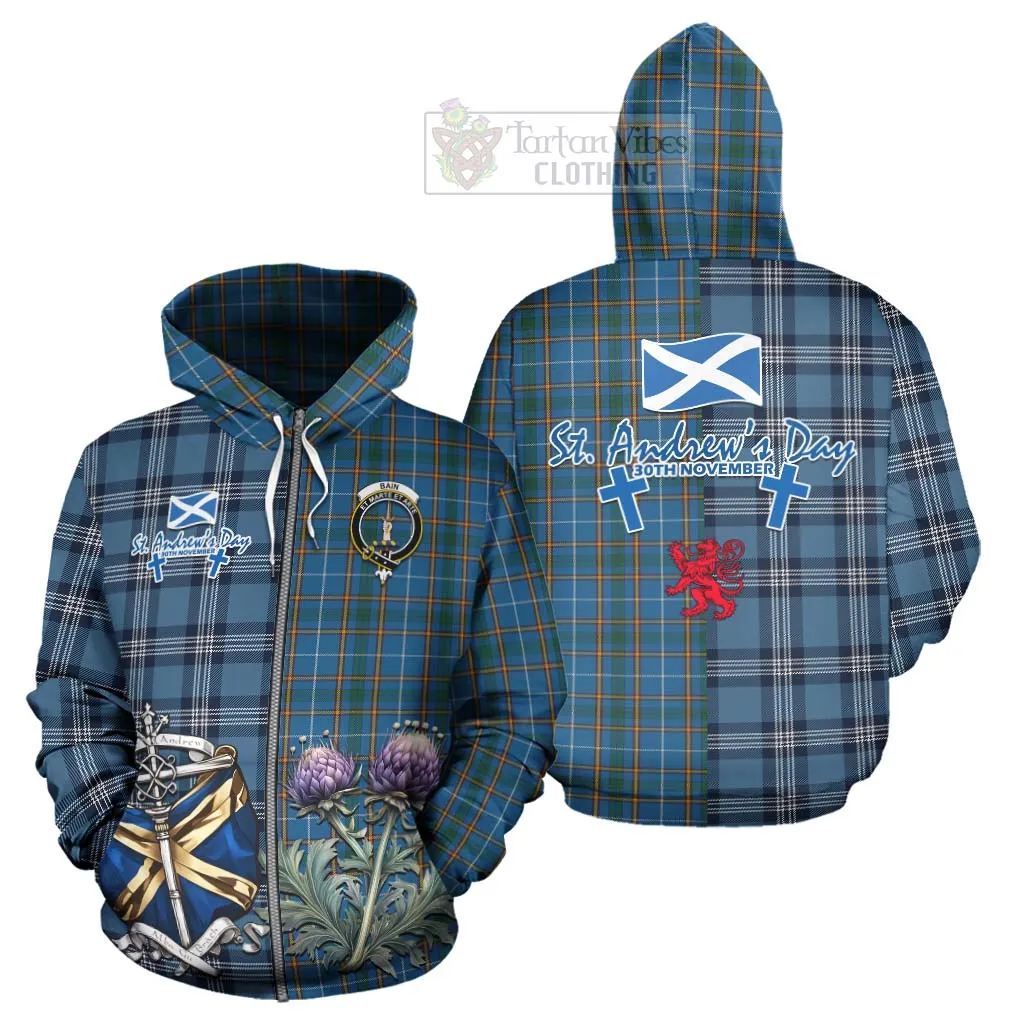 Bain Tartan Hoodie Happy St. Andrew's Day Half Tartan Style