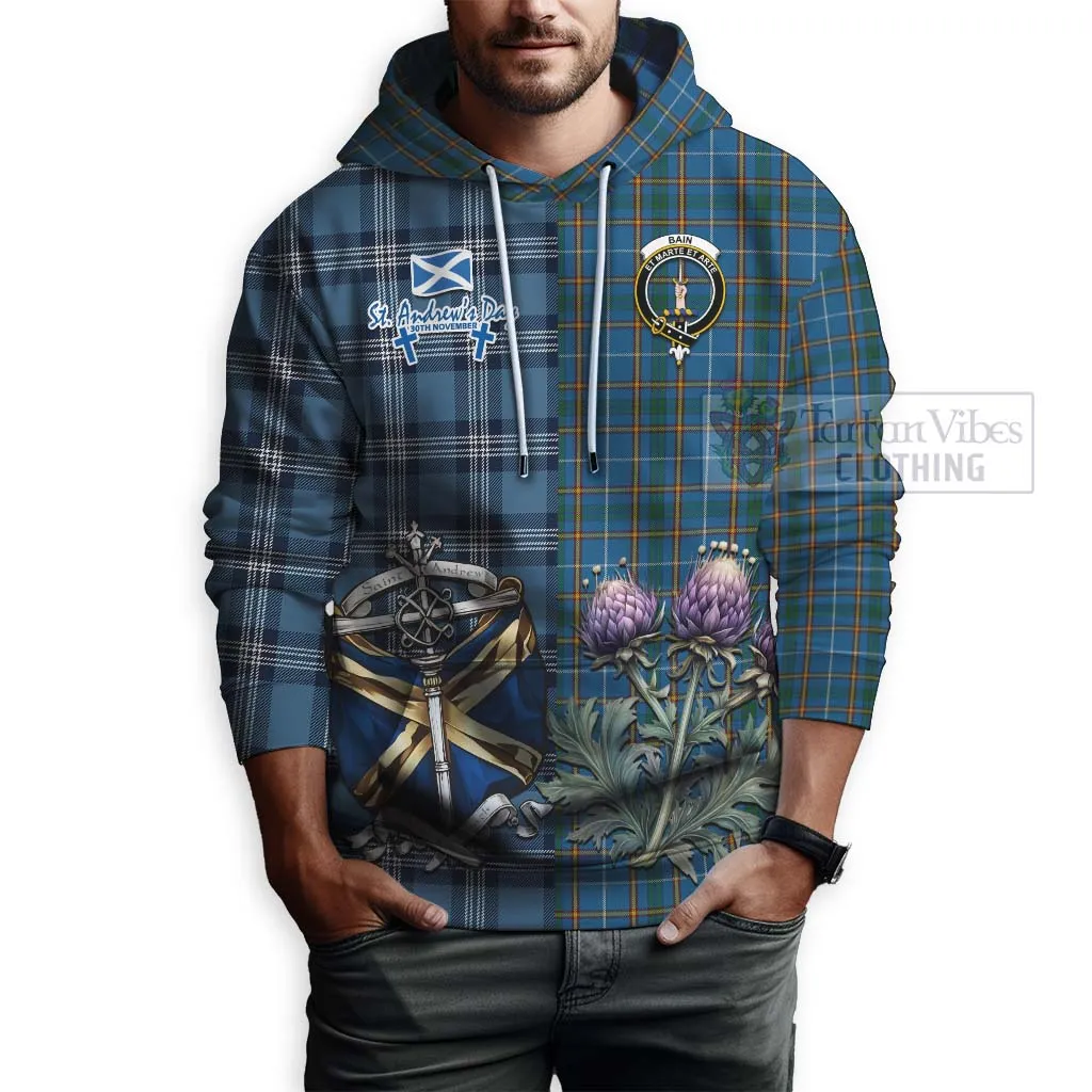 Bain Tartan Hoodie Happy St. Andrew's Day Half Tartan Style