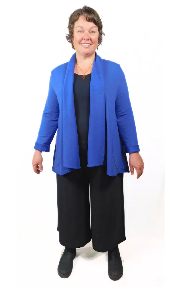 Bamboo Fleece Long Swing Jacket w/pockets Plus - L/XL, 2XL/3XL - Blue or Grey