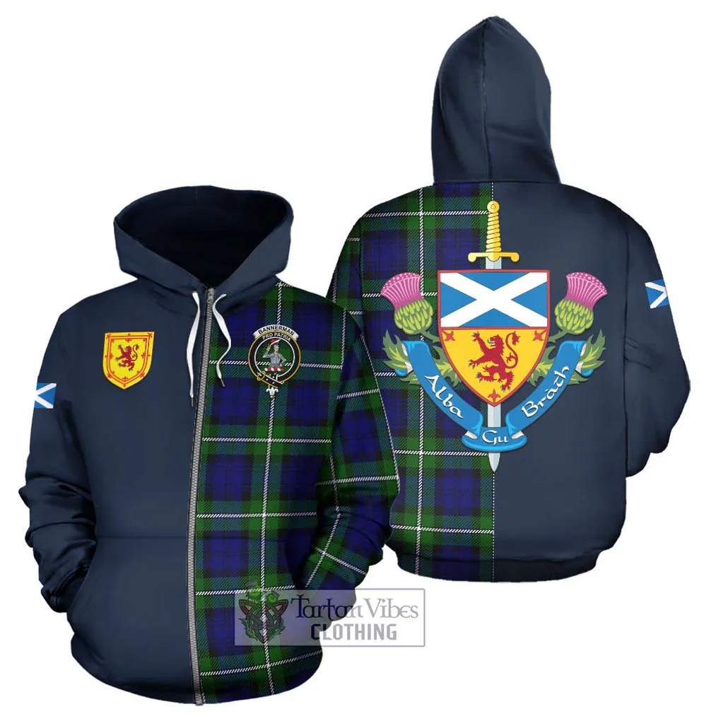 Bannerman Tartan Hoodie Alba with Scottish Lion Royal Arm Half Style