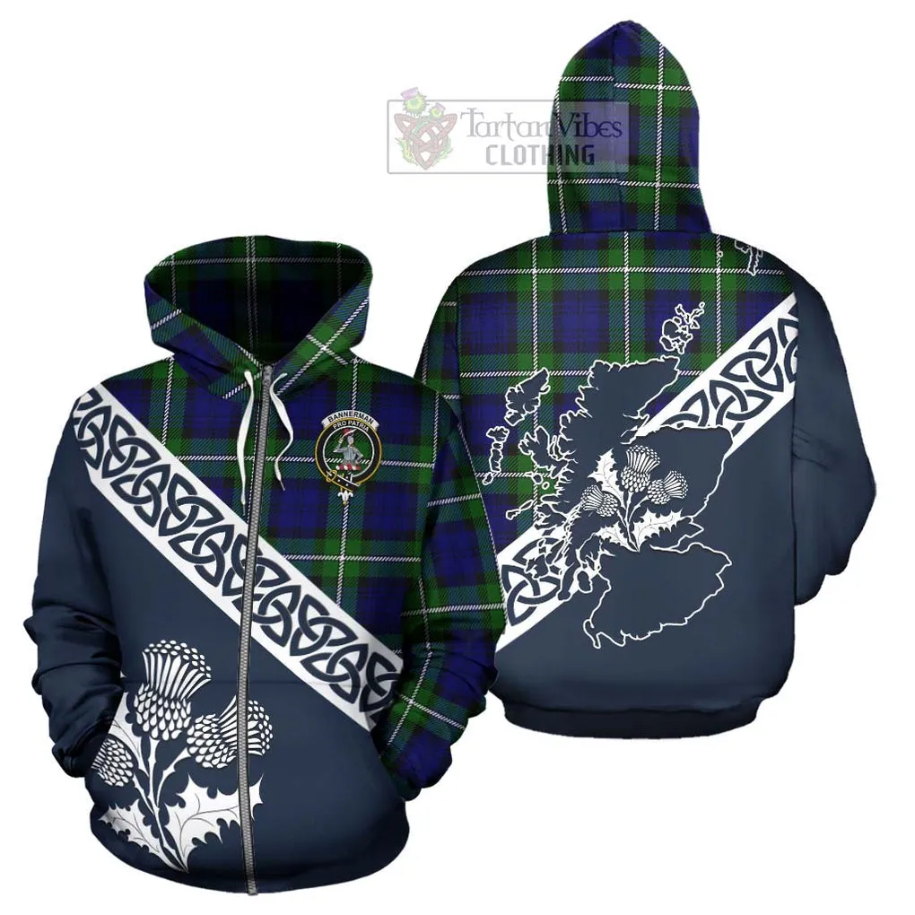 Bannerman Tartan Hoodie Featuring Thistle and Scotland Map