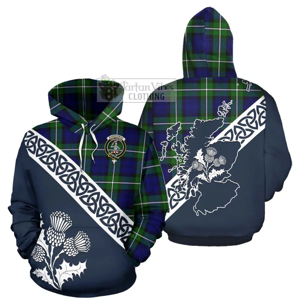 Bannerman Tartan Hoodie Featuring Thistle and Scotland Map