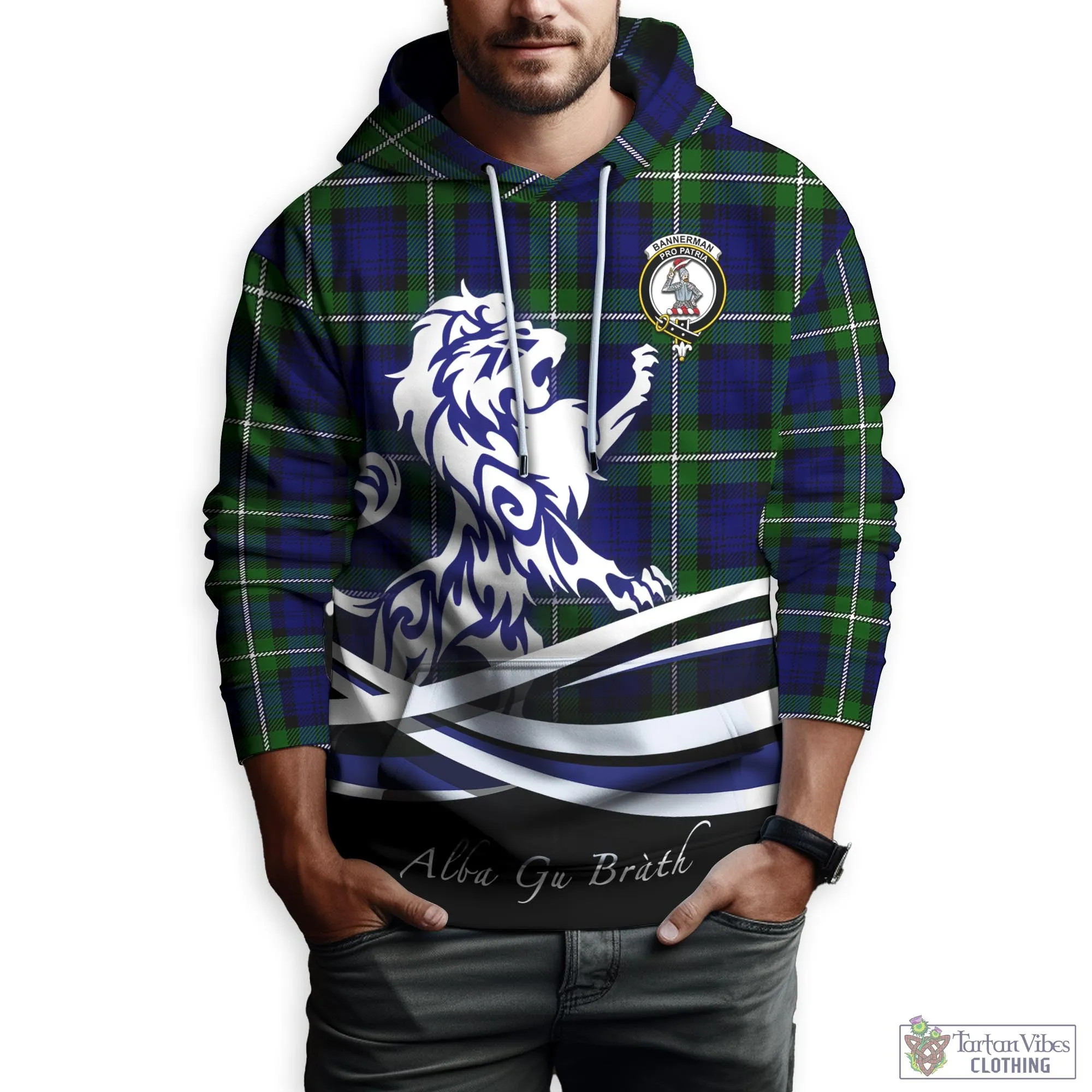 Bannerman Tartan Hoodie with Alba Gu Brath Regal Lion Emblem