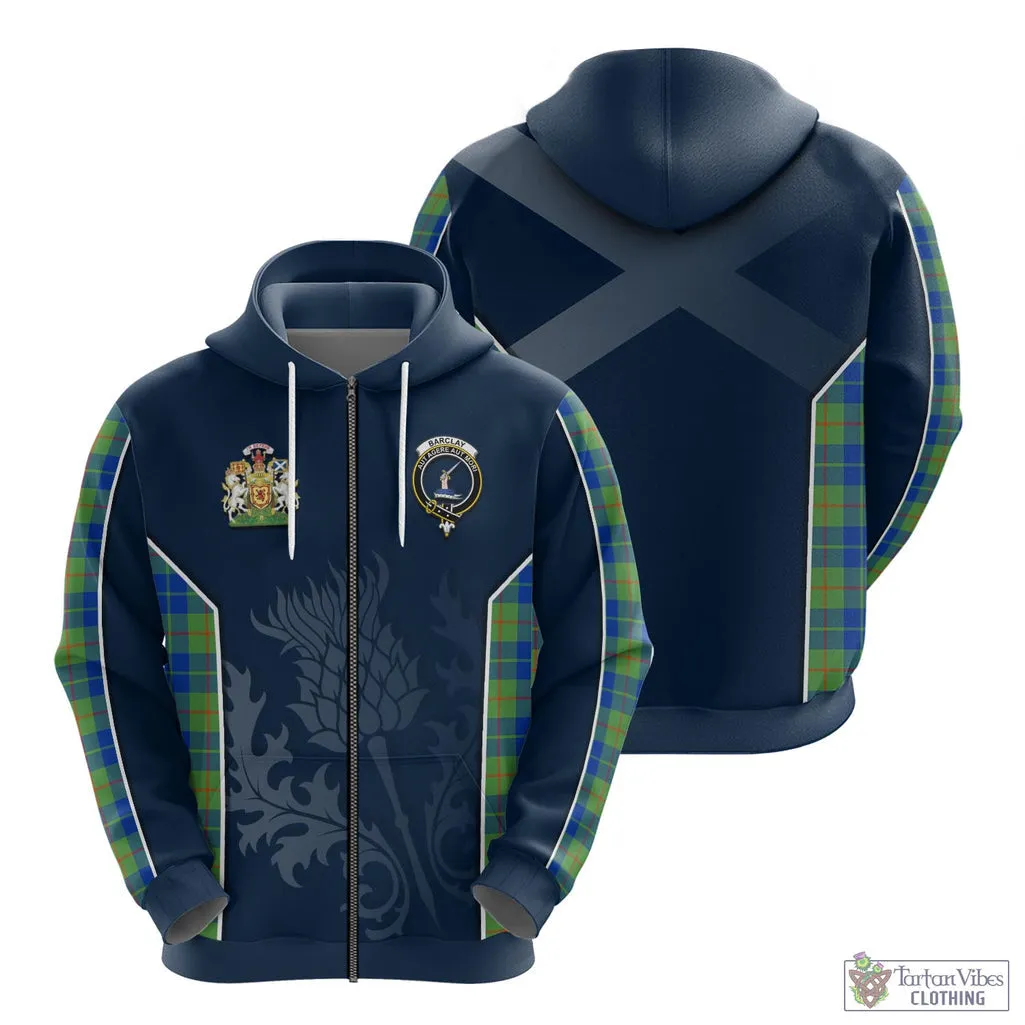 Barclay Hunting Ancient Tartan Hoodie with Family Crest and Scottish Thistle Vibes Sport Style