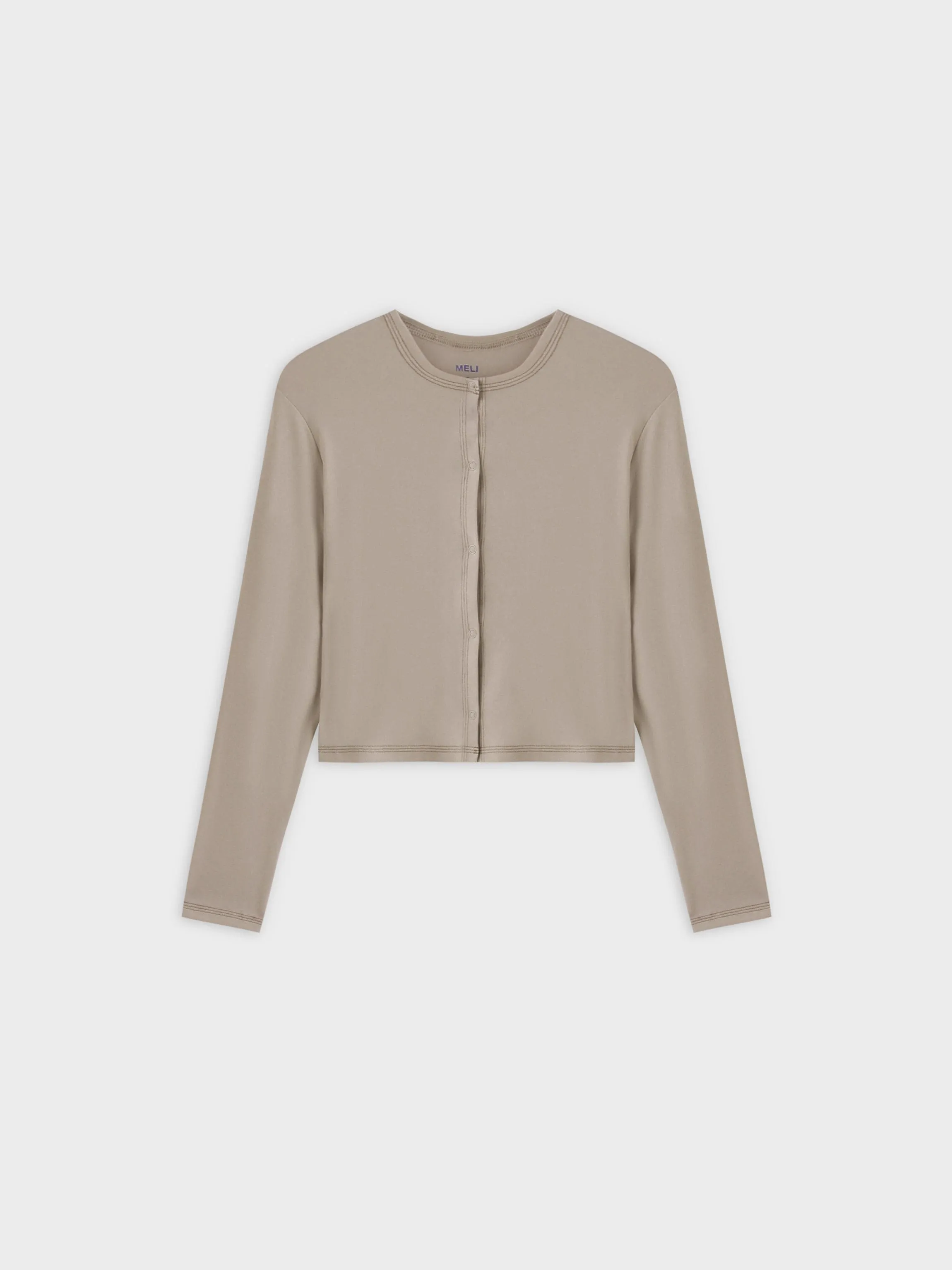 Basic T-Shirt Cropped Cardigan-Tan