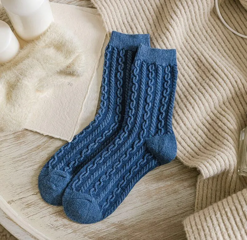 Bear wool socks  gift Women Winter Socks gift flowers floral Korean Japanese blue